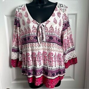 Olive Hill Blouse Floral Boho long sleeve Women Small / Medium White tie front